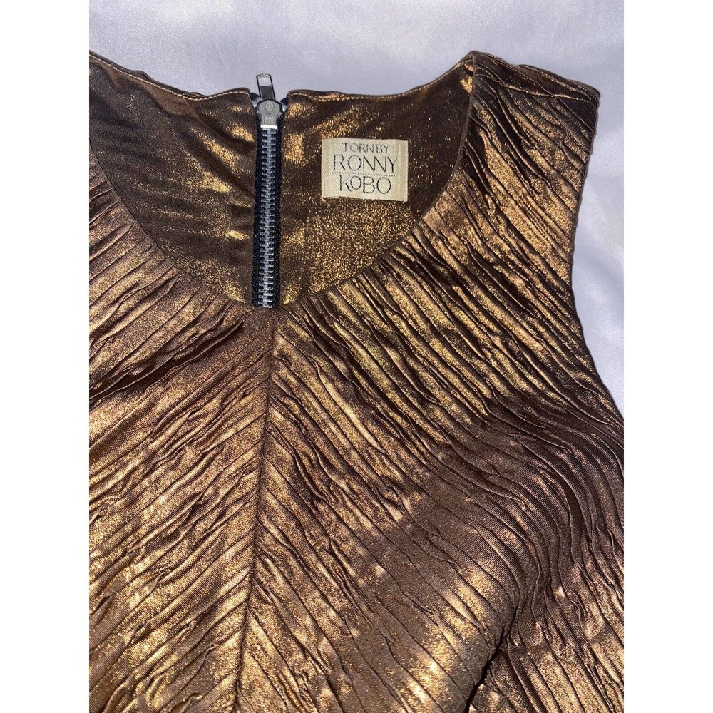 Torn‎ by Ronny Kobo Crop Top Blouse Size S 'Anna' Metallic Bronze Sleeveless - Picture 3 of 9